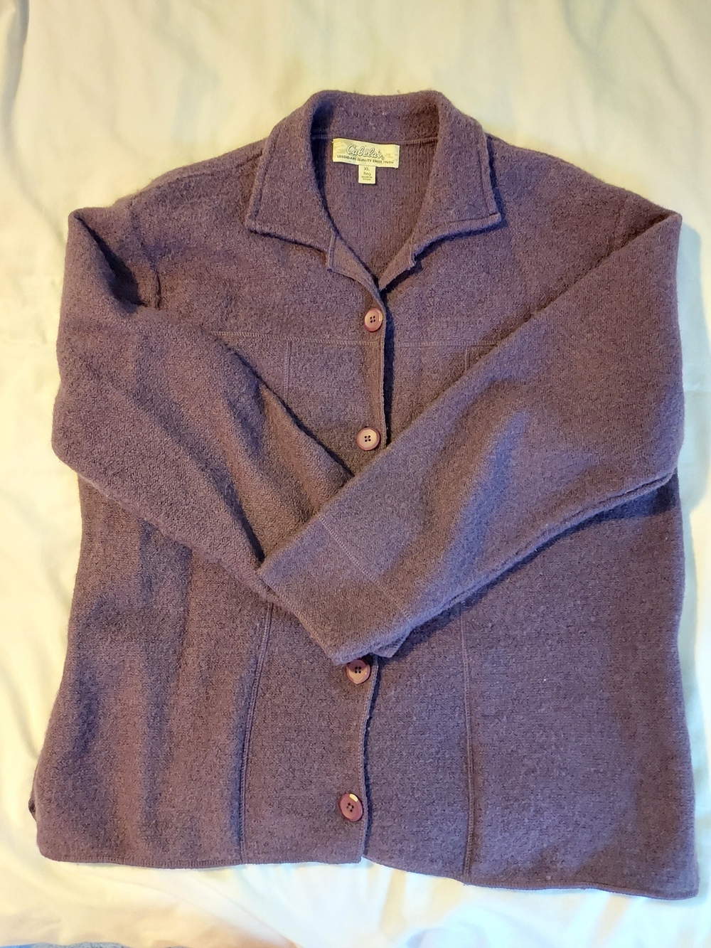 Cabela's Vintage Wool Blend Collared Button Up Cardigan Sweater Purple XL - Picture 10 of 10